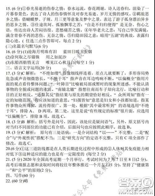安徽省2020年名校高考冲刺模拟卷语文试题及答案 安徽省2020年名校高考冲刺模拟卷语文试题及答案