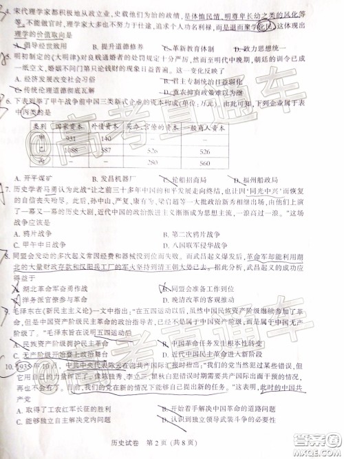 江苏七市2020届高三第二次调研考试历史试题及答案 江苏七市2020届高三第二次调研考试历史试题及答案