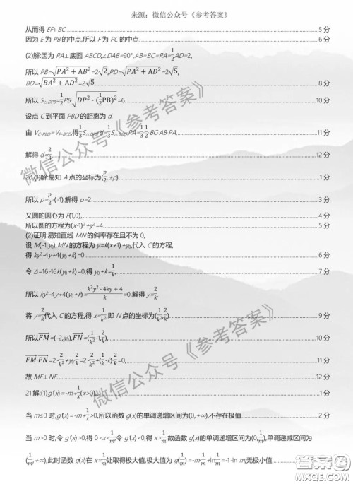 2020年河南五岳金太阳高三四月联考文科数学答案