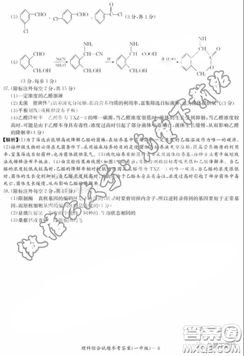 炎德英才大联考长沙市一中2020届高三月考试卷八理科综合答案