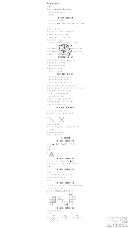 广东经济出版社2020春广东作业本一年级数学下册人教版答案