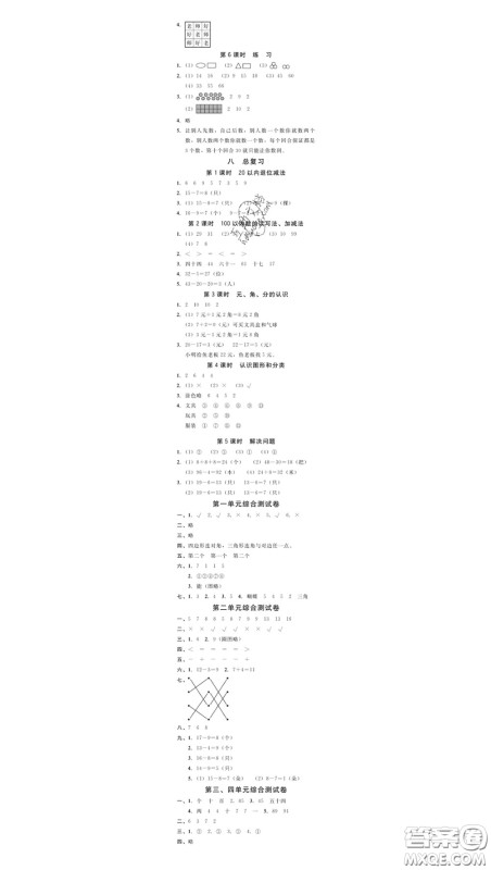 广东经济出版社2020春广东作业本一年级数学下册人教版答案