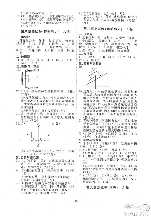 江西教育出版社2020能力形成同步测试卷八年级物理下册人教版答案