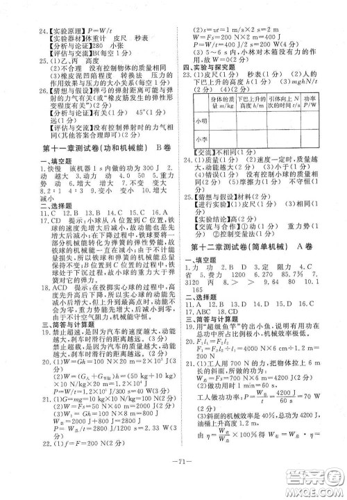 江西教育出版社2020能力形成同步测试卷八年级物理下册人教版答案