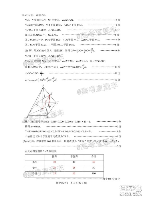 安徽省2020年名校高考冲刺模拟卷文科数学试题及答案