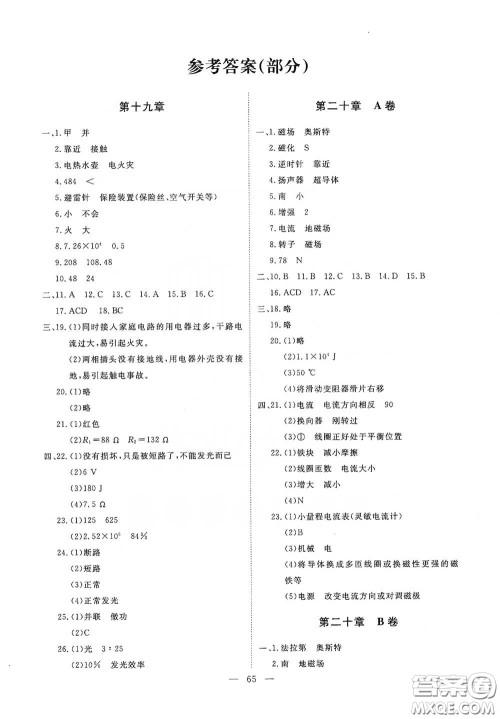 江西教育出版社2020能力形成同步测试卷九年级物理下册人教版答案