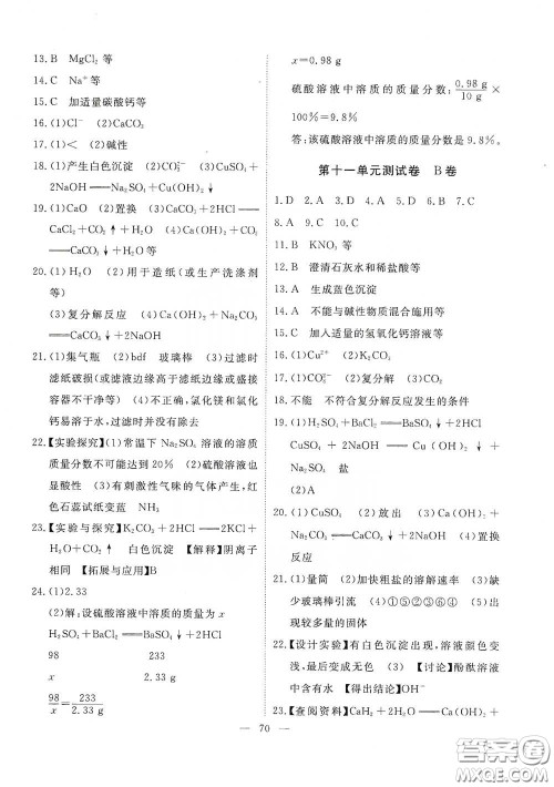 江西教育出版社2020能力形成同步测试卷九年级化学下册人教版答案
