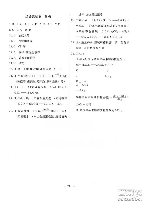 江西教育出版社2020能力形成同步测试卷九年级化学下册人教版答案