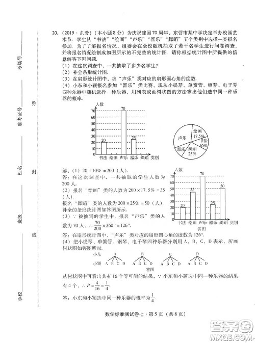 优佳学案2020云南省初中学业水平考试标准测试卷数学答案