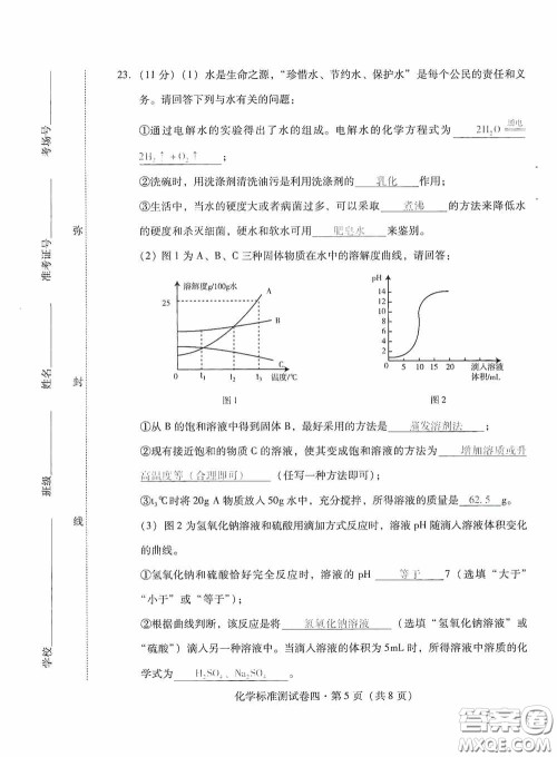 优佳学案2020云南省初中学业水平考试标准测试卷化学答案