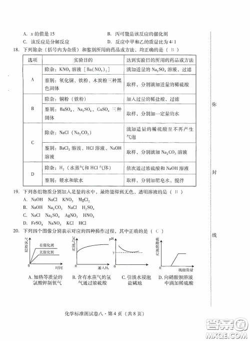 优佳学案2020云南省初中学业水平考试标准测试卷化学答案