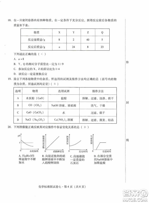 优佳学案2020云南省初中学业水平考试标准测试卷化学答案