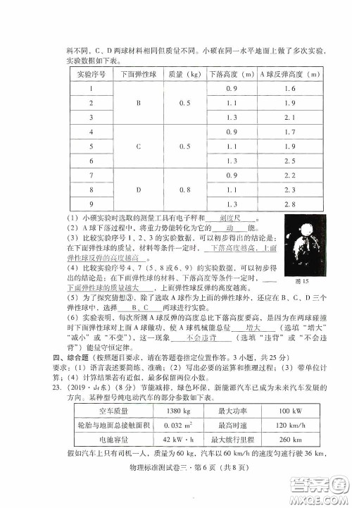 优佳学案2020云南省初中学业水平考试标准测试卷物理答案 优佳学案2020云南省初中学业水平考试标准测试卷物理答案