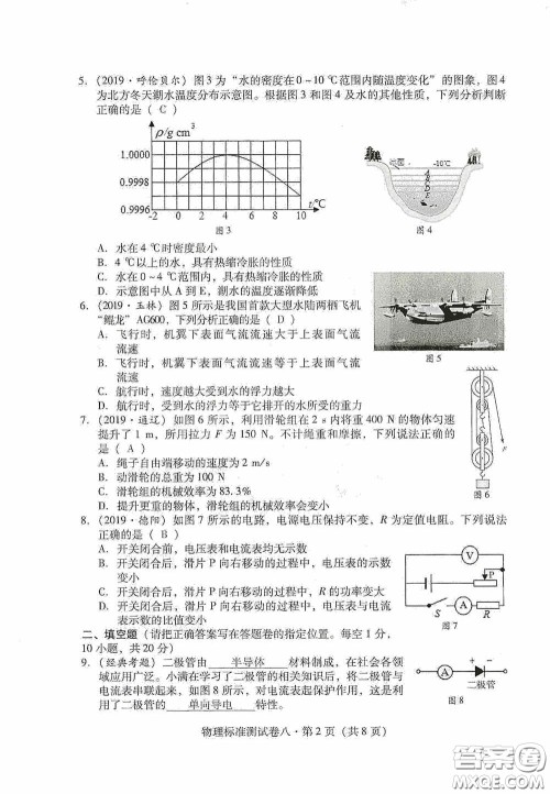 优佳学案2020云南省初中学业水平考试标准测试卷物理答案 优佳学案2020云南省初中学业水平考试标准测试卷物理答案