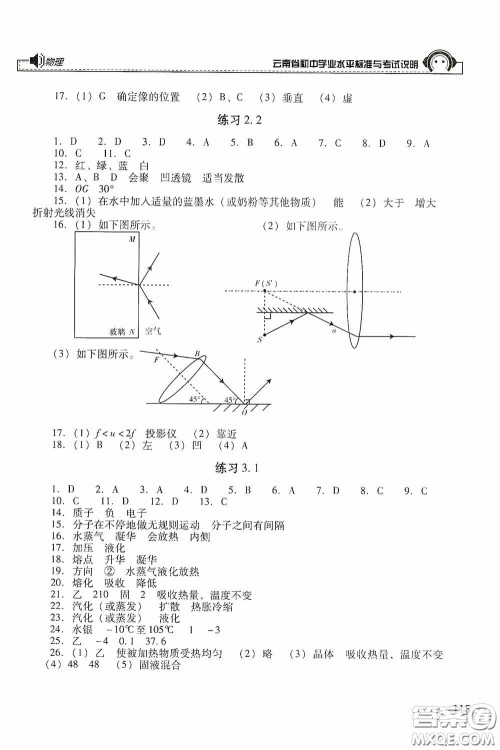 云南美术出版社2020云南省初中学业水平标准与考试说明物理答案