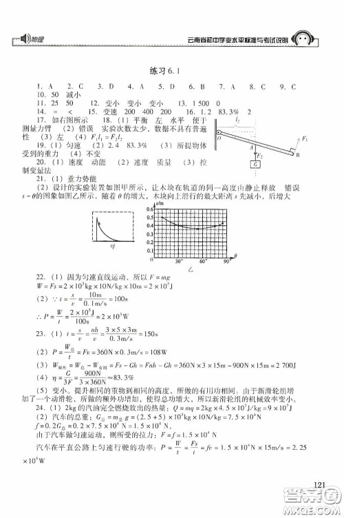 云南美术出版社2020云南省初中学业水平标准与考试说明物理答案