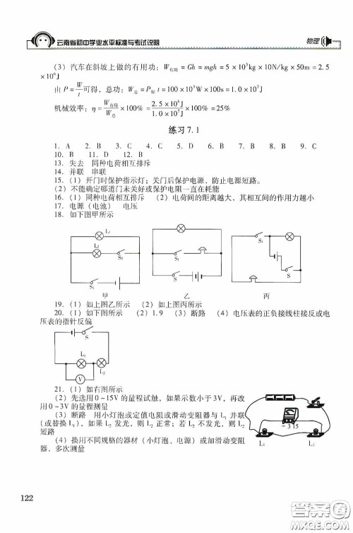 云南美术出版社2020云南省初中学业水平标准与考试说明物理答案 云南美术出版社2020云南省初中学业水平标准与考试说明物理答案
