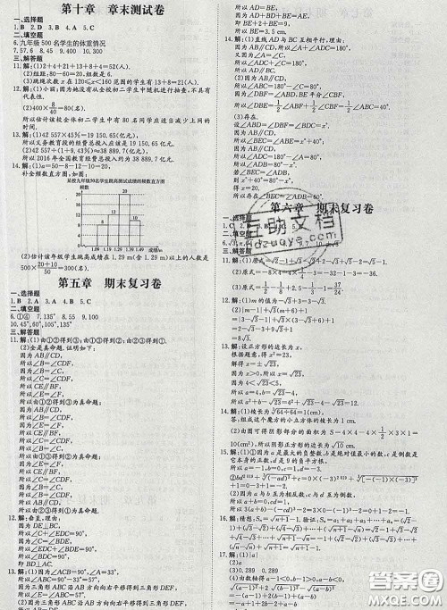 2020新版练案课时作业本七年级数学下册人教版答案