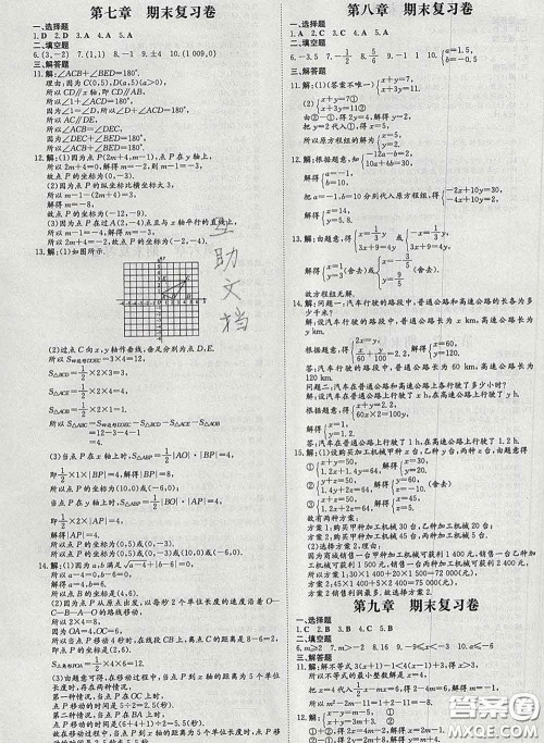 2020新版练案课时作业本七年级数学下册人教版答案