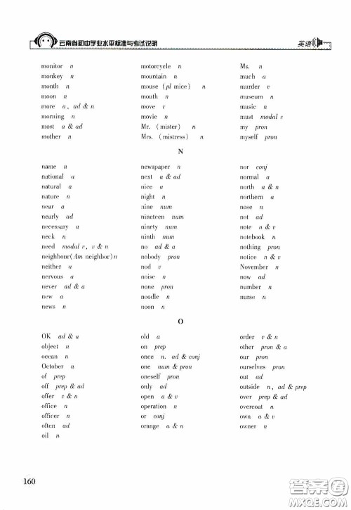 云南美术出版社2020云南省初中学业水平标准与考试说明英语答案