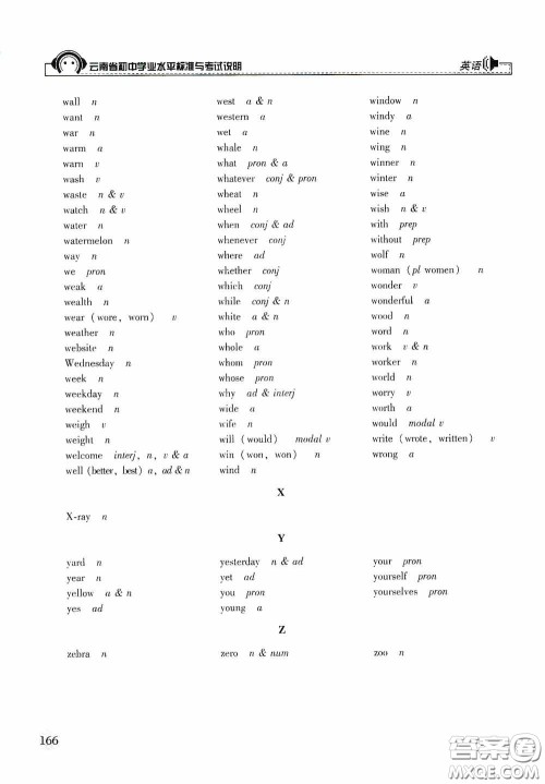 云南美术出版社2020云南省初中学业水平标准与考试说明英语答案