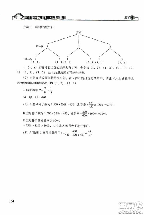 云南美术出版社2020云南省初中学业水平标准与考试说明数学答案 云南美术出版社2020云南省初中学业水平标准与考试说明数学答案