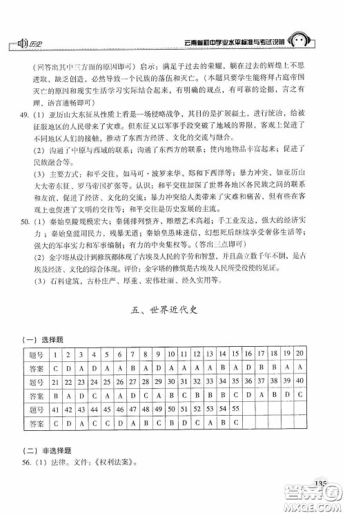 云南美术出版社2020云南省初中学业水平标准与考试说明历史答案