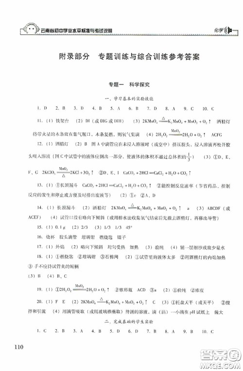 云南美术出版社2020云南省初中学业水平标准与考试说明化学答案