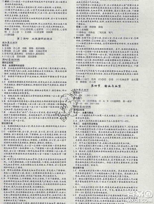 2020新版练案课时作业本七年级生物下册人教版答案