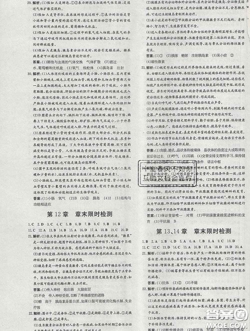2020新版练案课时作业本七年级生物下册北师版答案