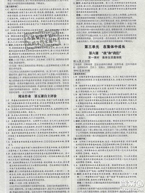 2020新版练案课时作业本七年级道德与法治下册人教版答案