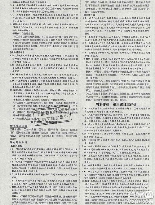 2020新版练案课时作业本七年级道德与法治下册人教版答案