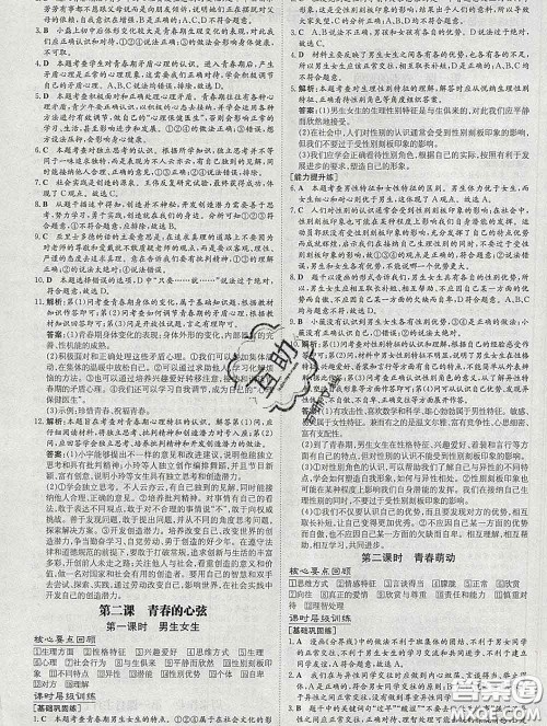 2020新版练案课时作业本七年级道德与法治下册人教版答案