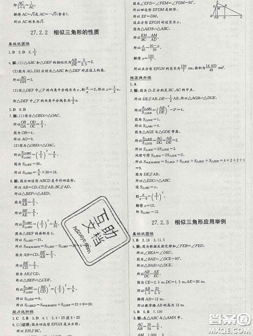 2020新版练案课时作业本九年级数学下册人教版答案