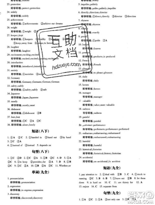 2020新版练案课时作业本九年级英语下册冀教版答案