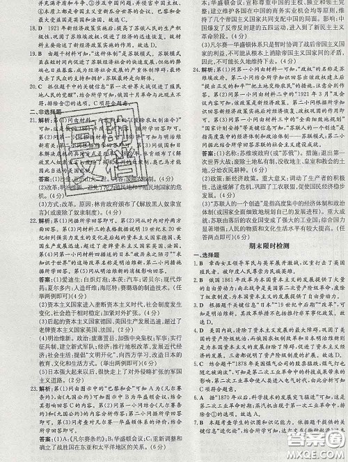 2020新版练案课时作业本九年级历史下册人教版答案