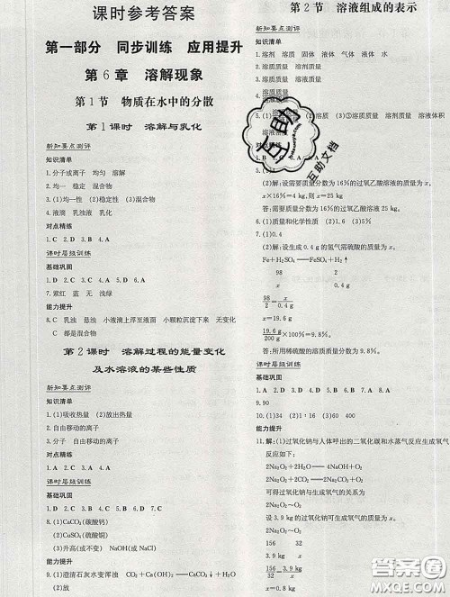 2020新版练案课时作业本九年级化学下册沪教版答案