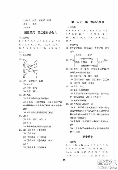 山东教育出版社2020初中基础训练六年级生物学下册54学制版答案