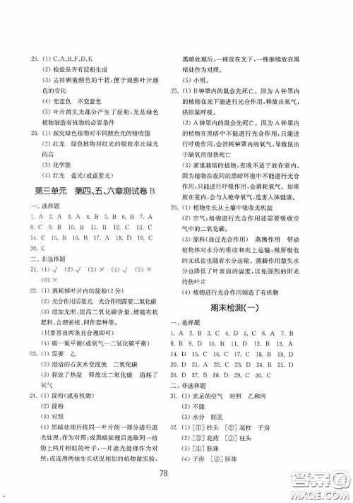 山东教育出版社2020初中基础训练六年级生物学下册54学制版答案