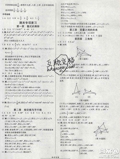 2020春高效课时通10分钟掌握课堂七年级数学下册北师版参考答案