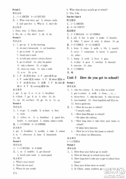 山东教育出版社2020初中基础训练六年级英语下册54学制版答案