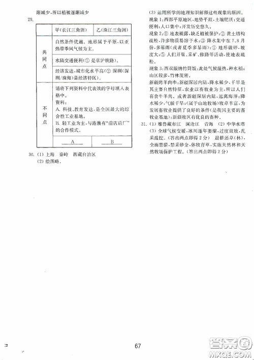 山东教育出版社2020初中基础训练七年级地理下册54学制版答案