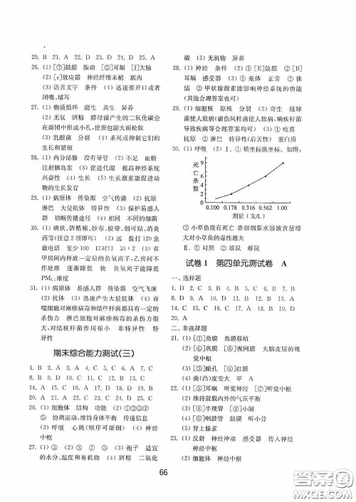 山东教育出版社2020初中基础训练七年级生物学下册54学制版答案