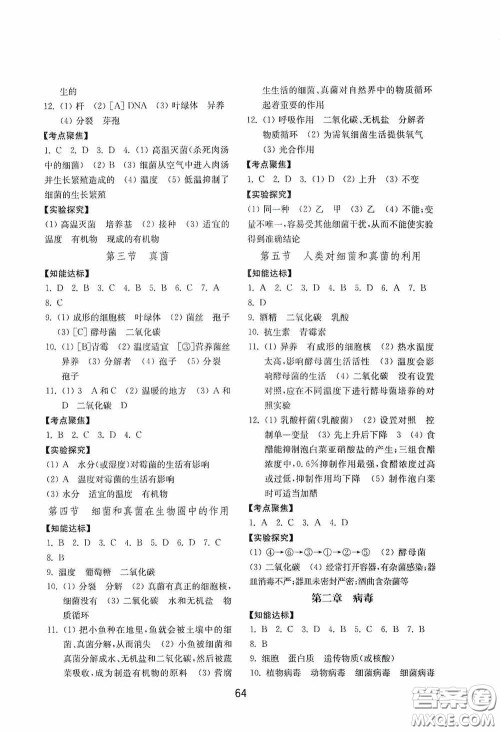 山东教育出版社2020初中基础训练七年级生物学下册54学制版答案