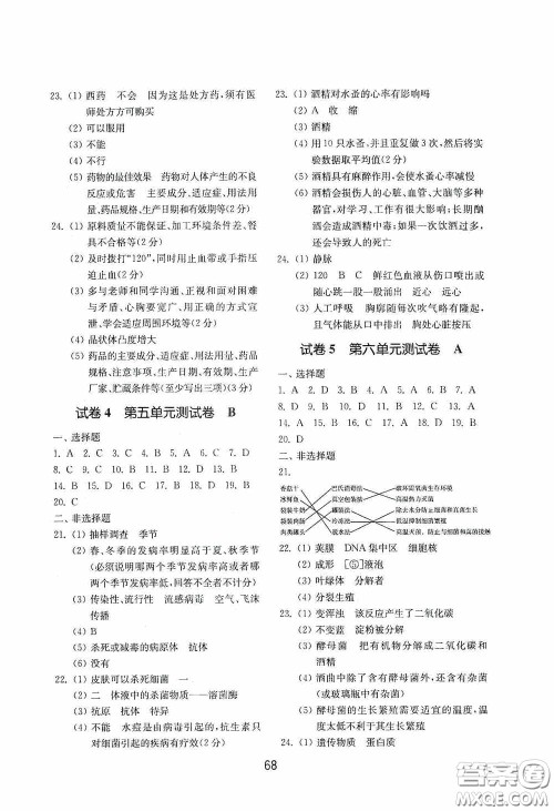 山东教育出版社2020初中基础训练七年级生物学下册54学制版答案