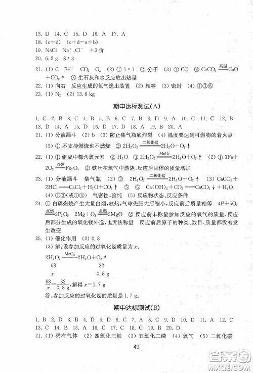 山东教育出版社2020初中基础训练八年级化学下册54学制版答案