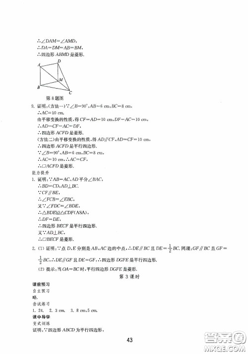 山东教育出版社2020初中基础训练八年级数学下册54学制答案