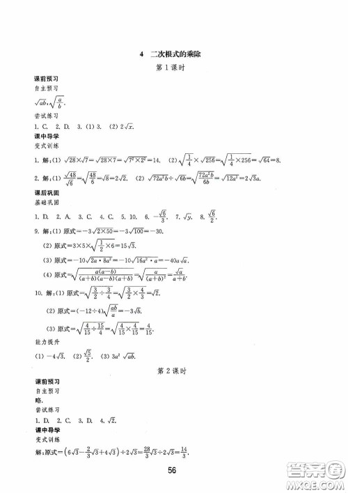 山东教育出版社2020初中基础训练八年级数学下册54学制答案