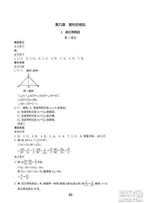 山东教育出版社2020初中基础训练八年级数学下册54学制答案