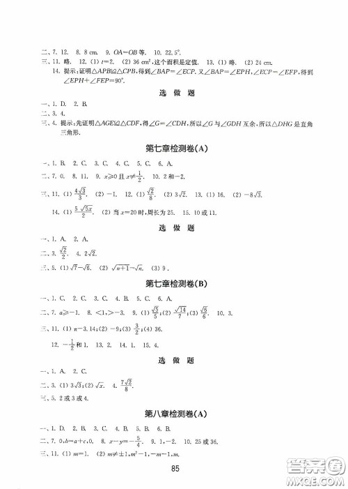 山东教育出版社2020初中基础训练八年级数学下册54学制答案